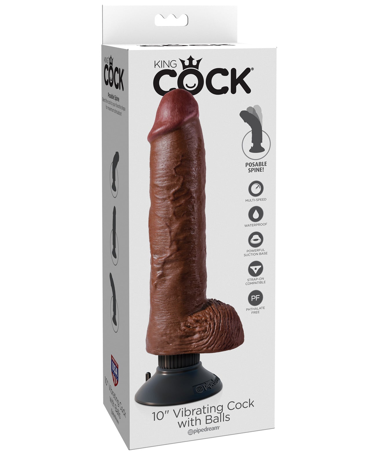 King Cock 10" Vibrating Cock W-balls - Brown - LUST Depot