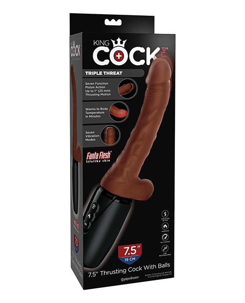 King Cock Plus Thrusting, Warming & Vibrating  7.5" Triple Threat Dong - Brown - LUST Depot