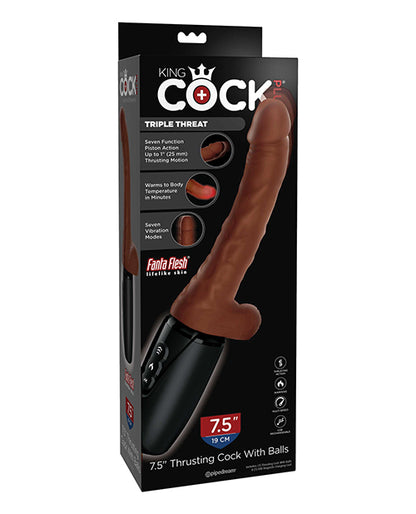 King Cock Plus Thrusting, Warming & Vibrating  7.5" Triple Threat Dong - Brown - LUST Depot