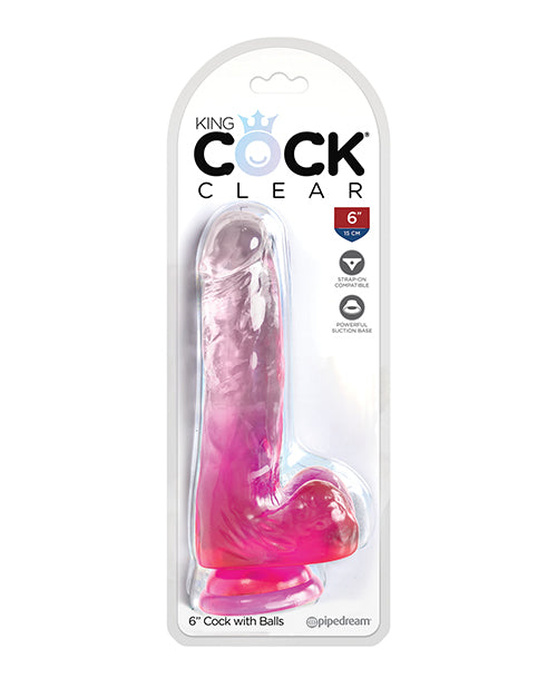 King Cock Clear 6" Cock W/balls - Pink - LUST Depot