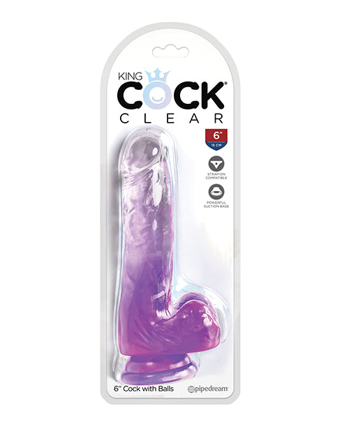 King Cock Clear 6" Cock W/balls - Purple - LUST Depot