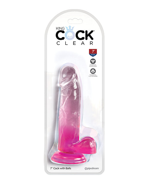 King Cock Clear 7" Cock W/balls - Pink - LUST Depot