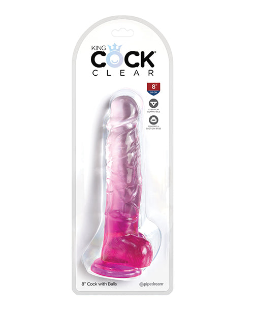 King Cock Clear 8" Cock W/balls - Pink - LUST Depot