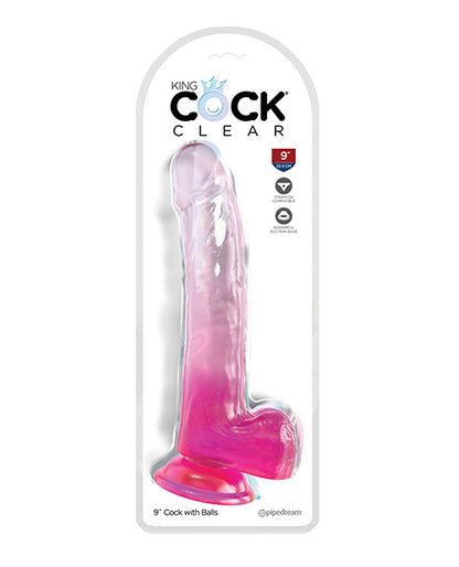 King Cock Clear 9" Cock W/balls - Pink - LUST Depot