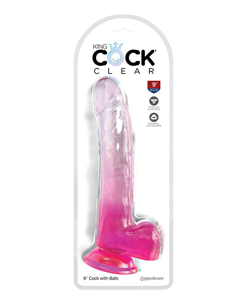 King Cock Clear 9" Cock W/balls - Pink - LUST Depot