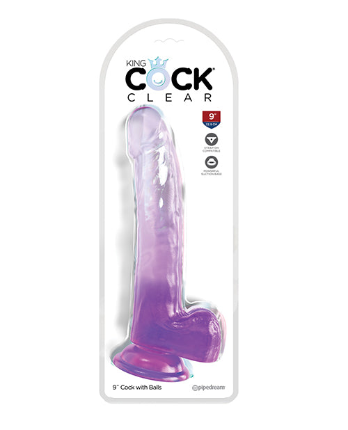 King Cock Clear 9" Cock W/balls - Purple - LUST Depot