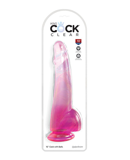 King Cock Clear 10" Cock W/balls - Pink - LUST Depot