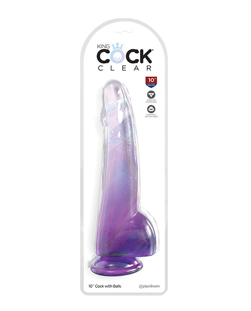 King Cock Clear 10" Cock W/balls - Purple - LUST Depot