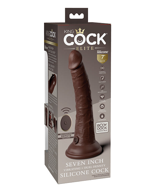 King Cock Elite 7" Dual Density Vibrating Silicone Cock W-remote - Brown - LUST Depot