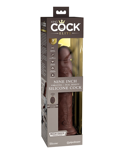 King Cock Elite 9" Dual Density Vibrating Silicone Cock W-remote - Brown - LUST Depot