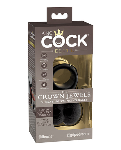 King Cock Elite The Crown Jewels Vibrating Swinging Balls - Black - LUST Depot