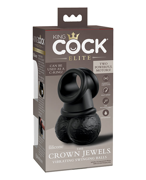 King Cock Elite The Crown Jewels Vibrating Swinging Balls - Black - LUST Depot