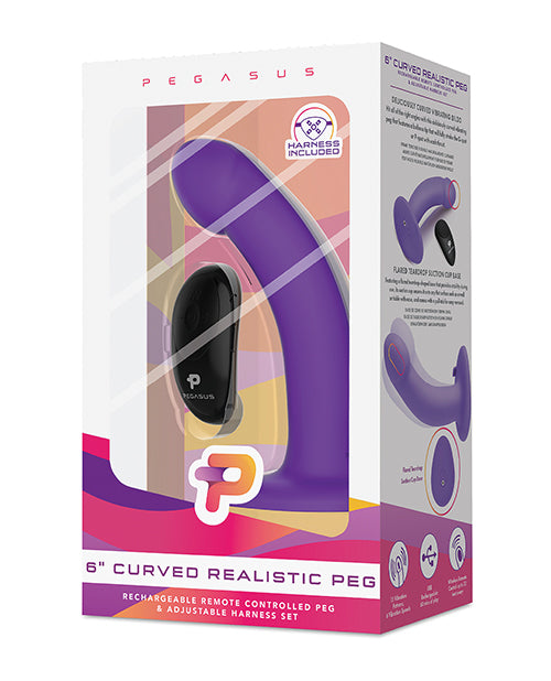 Pegasus 6" Rechargeable Curved Peg W-adjustable Harness & Remote Set - Purple - LUST Depot