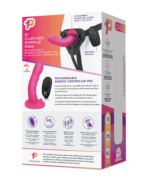 Pegasus 6" Rechargeable Ripple Peg W-adjustable Harness & Remote - Pink - LUST Depot