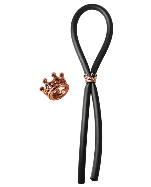 Bolo Silicone Lasso W-rose Gold Crown Slider Ring - Black - LUST Depot