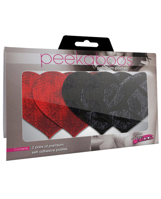 Stolen Kisses Hearts - Red & Black  Pack Of 2 - LUST Depot