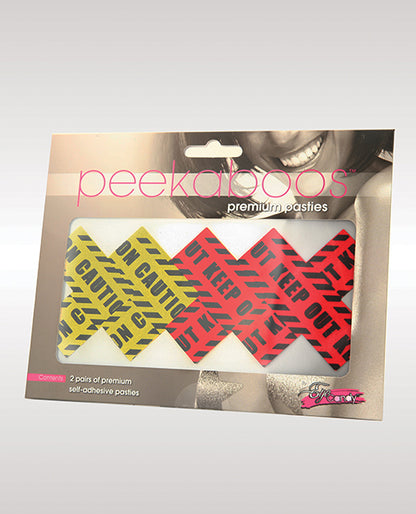 Peekaboos Caution X Pasties - 2 Pairs 1 Red-1 Yellow - LUST Depot