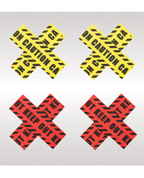 Peekaboos Caution X Pasties - 2 Pairs 1 Red-1 Yellow - LUST Depot