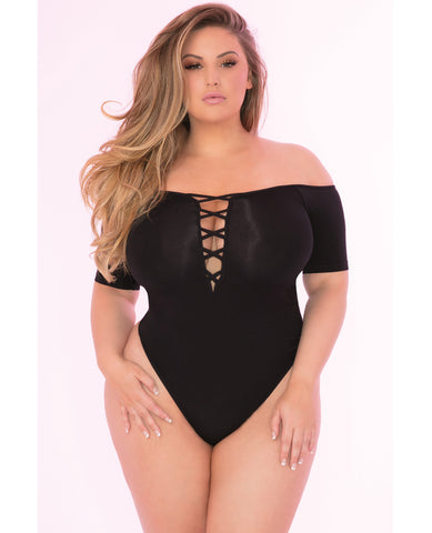 Pink Lipstick Dirty Little Secret Bodysuit Black 3x-4x