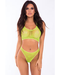 Pink Lipstick Festival Flirt Bra Set Green M-l