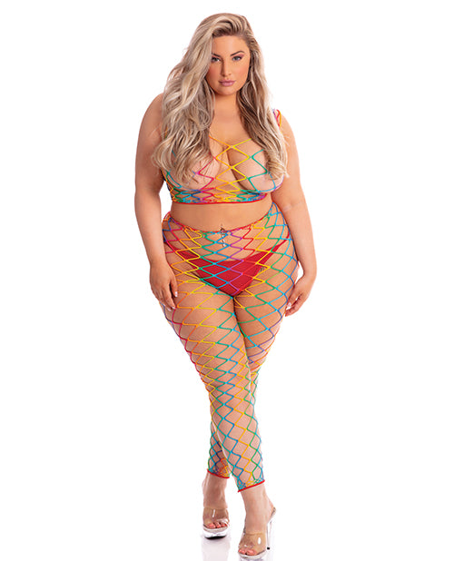 Pink Lipstick Roy G. Biv 2 Pc Bodystocking Rainbow Qn - LUST Depot