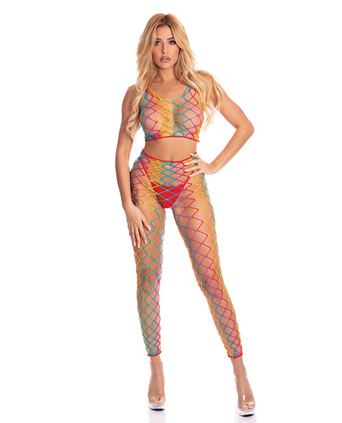 Pink Lipstick Roy G. Biv 2 Pc Bodystocking Rainbow O-s - LUST Depot