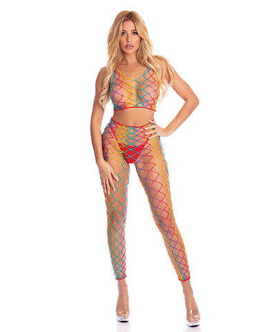 Pink Lipstick Roy G. Biv 2 Pc Bodystocking Rainbow O-s