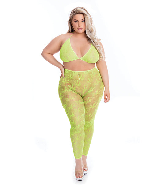 Pink Lipstick All About Leaf Bra & Leggings Green Qn - LUST Depot