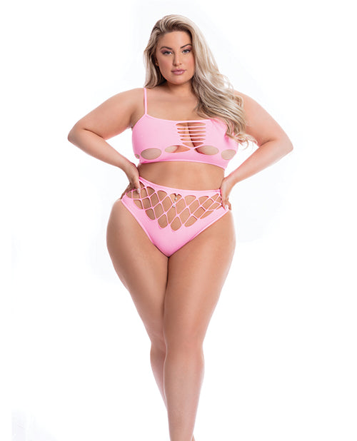 Pink Lipstick Neon Dreams Bra & High Waist Thong Pink Qn - LUST Depot