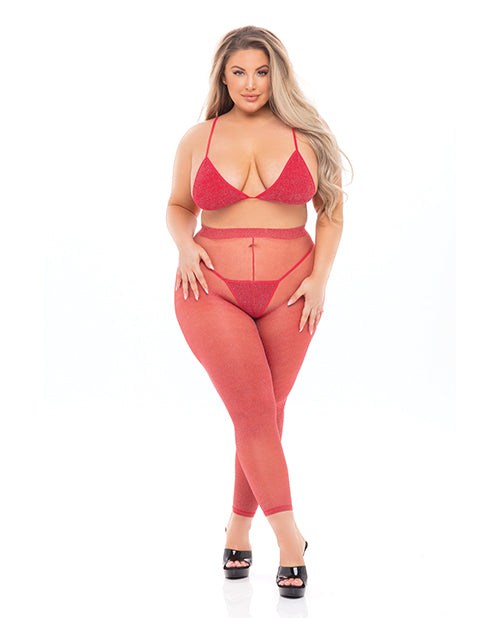 Pink Lipstick Tall Order Bra Top & Leggings Red Qn - LUST Depot