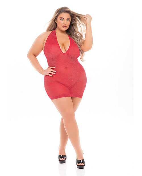 Pink Lipstick Love Bite Plunge Halter Dress (fits Up To 3x) Red Qn - LUST Depot