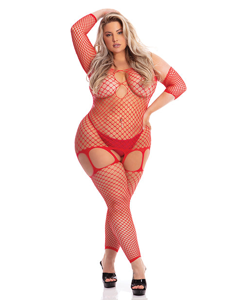 Pink Lipstick In My Head Net Bodystocking Red Qn - LUST Depot