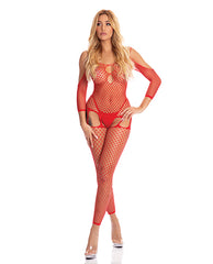 Pink Lipstick In My Head Net Bodystocking  Red O-s