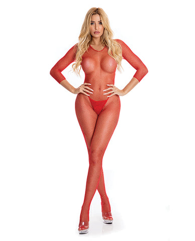 Pink Lipstick Risque Crotchless Bodystocking Red M-l