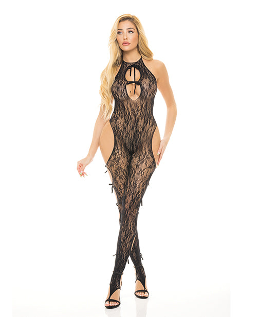 Pink Lipstick Love Me Harder Bodystocking Black O/s - LUST Depot