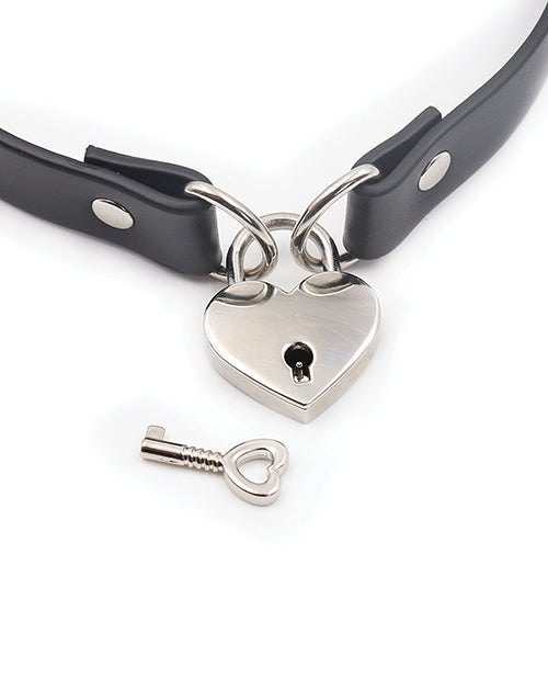 Plesur Pvc Collar W-heart Lock - Black - LUST Depot