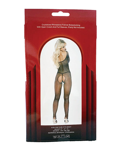 Rhinestone Fishnet Full Sleeved Bodystocking Black O-s - LUST Depot