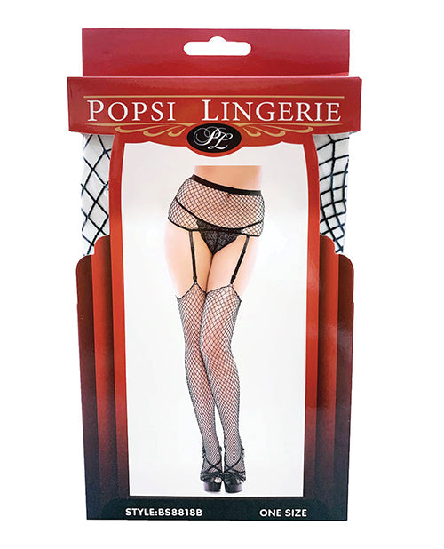 Fishnet Garter Pantyhose Black O-s - LUST Depot