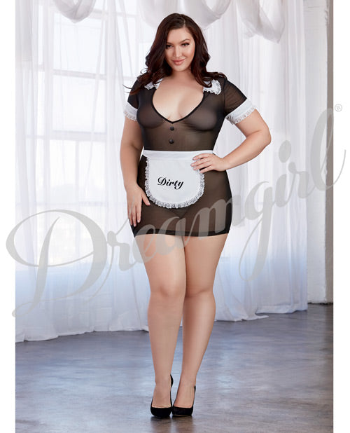 Made Me Dirty Sheer Chemise W-apron Black-white Qn - LUST Depot