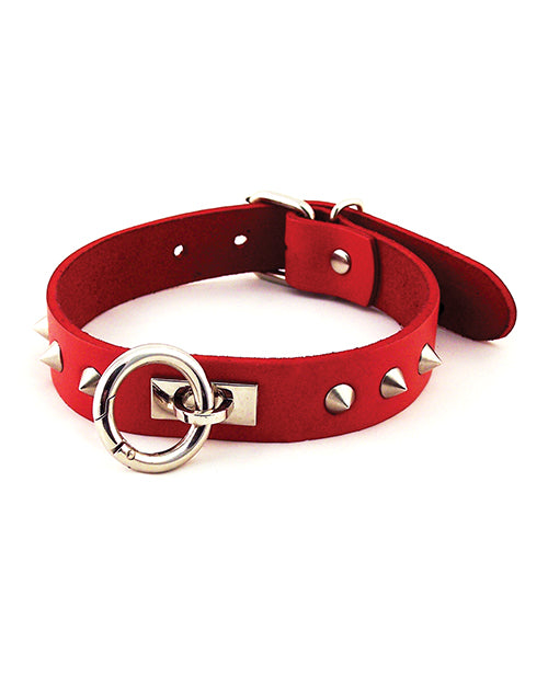 Rouge Leather O Ring Studded Collar - Red - LUST Depot