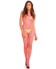 Rene Rofe Industrial Net Suspender Bodystocking Pink O/s