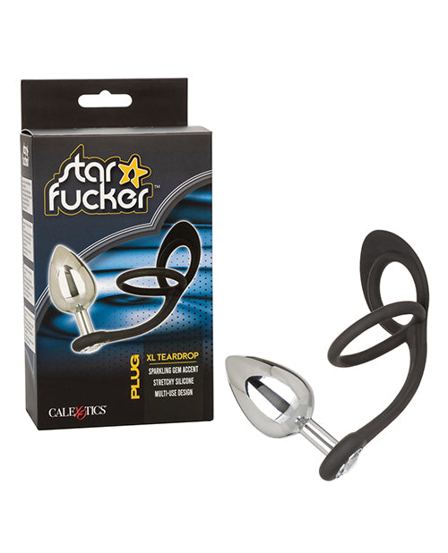 Star Fucker Xl Teardrop Gem Plug W-silicone Enhancer - Black - LUST Depot