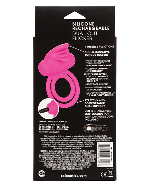 Silicone Rechargeable Dual Clit Flicker Enhancer - Pink - LUST Depot