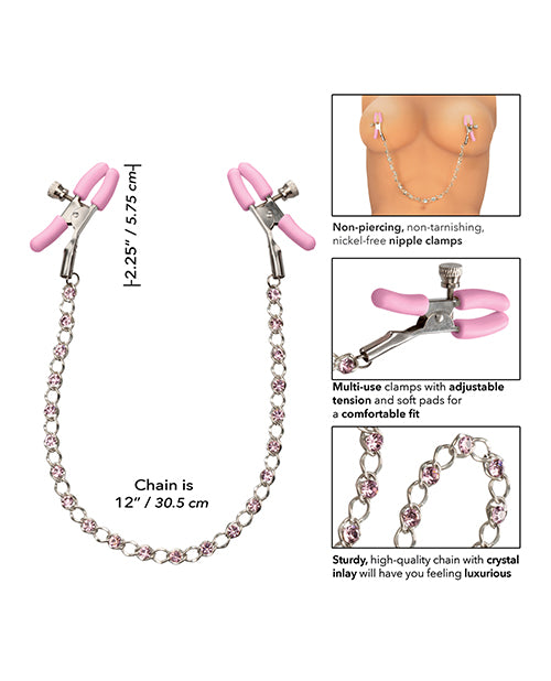 Nipple Play Crystal Chain Nipple Clamps - Pink - LUST Depot