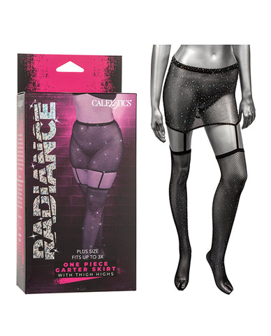 Radiance One Piece Garter Skirt W/thigh Highs - Black Plus Size