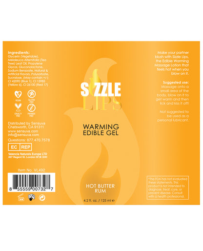 Sizzle Lips Warming Gel - 4.2 Oz Bottle Butter Rum - LUST Depot