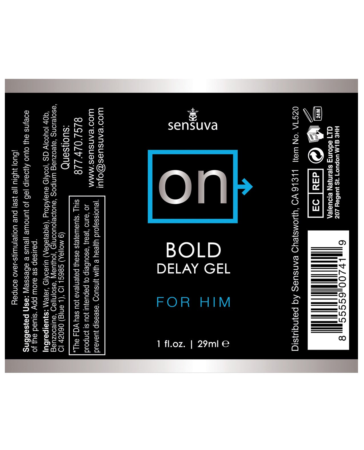 Sensuva On Bold Delay Gel For Him - 1 Oz - LUST Depot