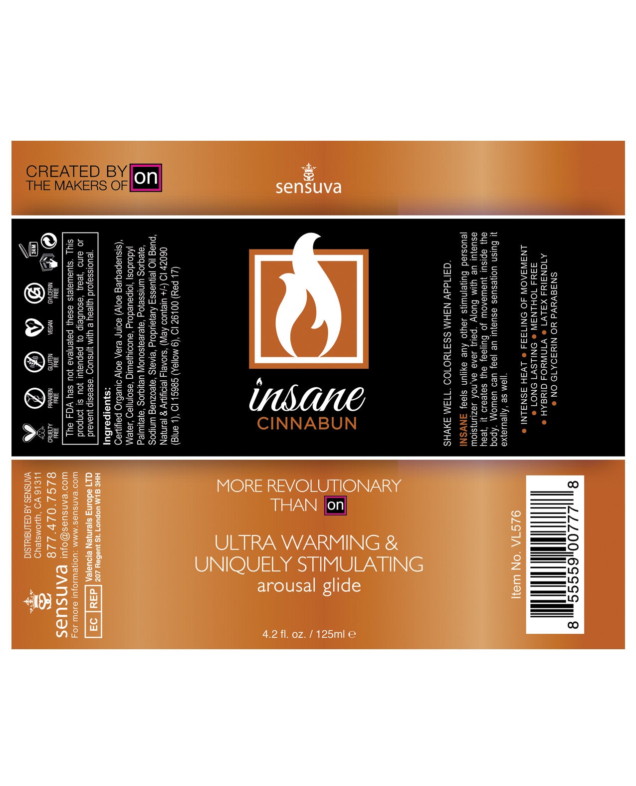 Sensuva Insane Personal Moisturizer - 4.2 Oz Cinnabun - LUST Depot