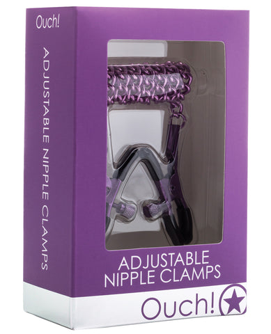 Shots Ouch Adjustable Nipple Clamps W-chain - Purple