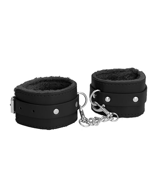 Shots Ouch Plush Leather Ankle Cuffs - Black - LUST Depot